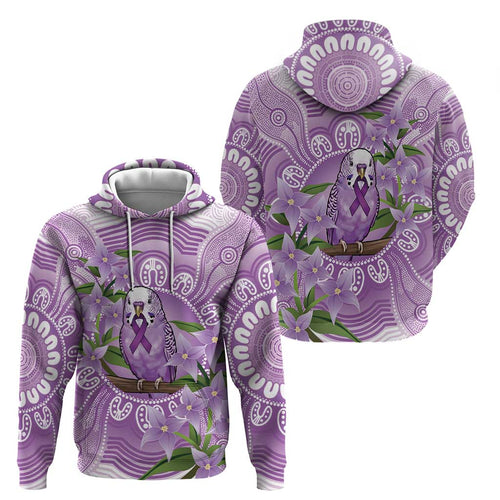 Epilepsy Awareness Budgerigar Australia Hoodie Budgie Purple Ribbon Boronia Aboriginal - Aussie Hoodie