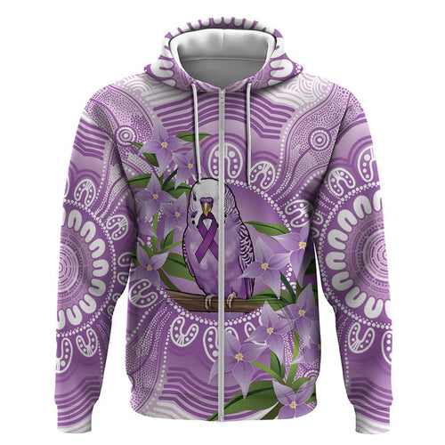 Epilepsy Awareness Budgerigar Australia Hoodie Budgie Purple Ribbon Boronia Aboriginal - Aussie Hoodie