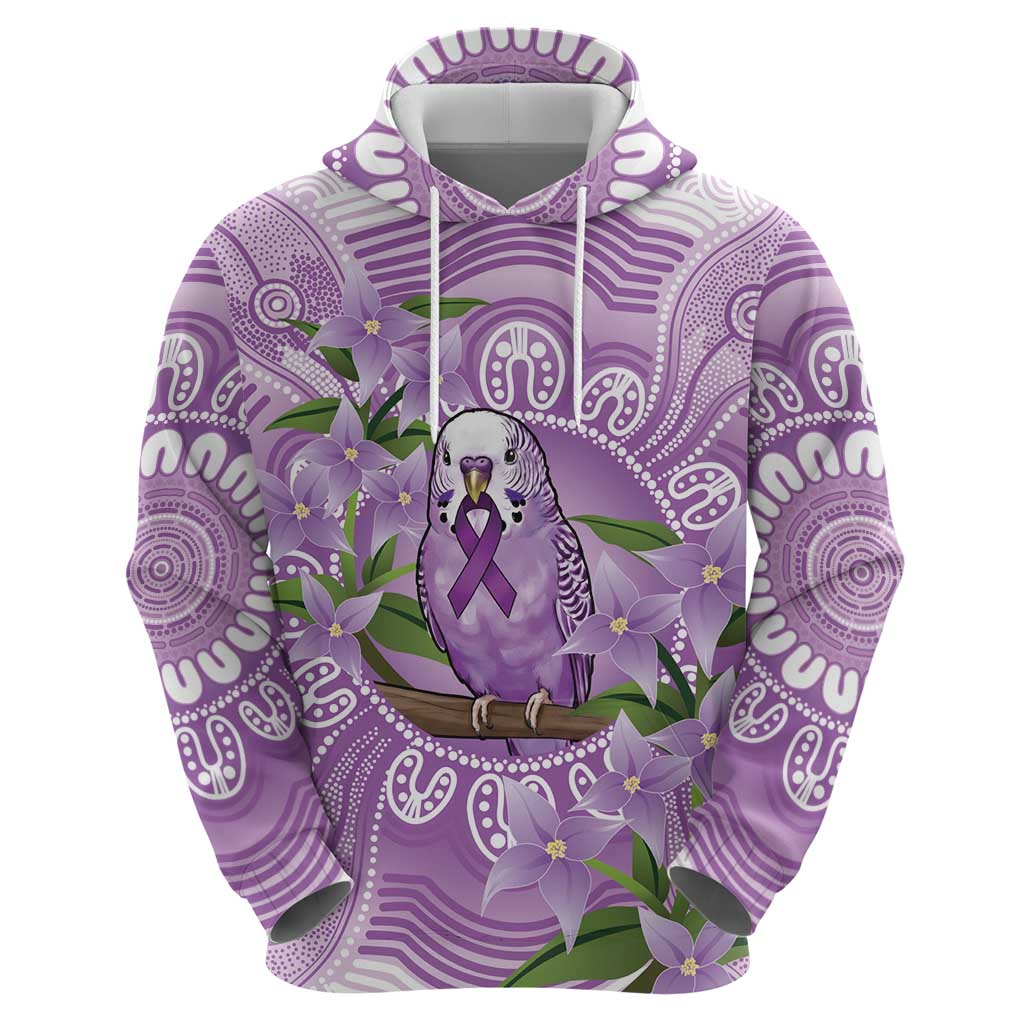 Epilepsy Awareness Budgerigar Australia Hoodie Budgie Purple Ribbon Boronia Aboriginal - Aussie Hoodie