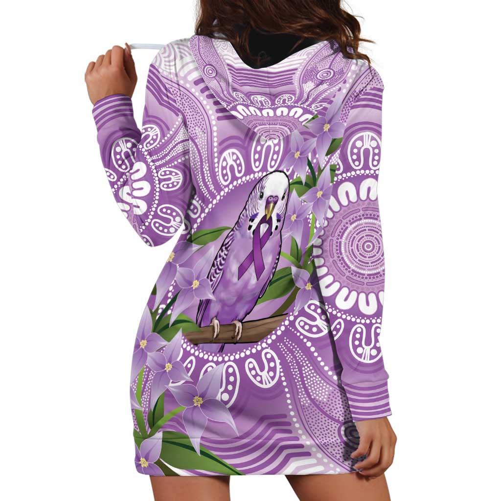Epilepsy Awareness Budgerigar Australia Hoodie Dress Budgie Purple Ribbon Boronia Aboriginal - Aussie Hoodie