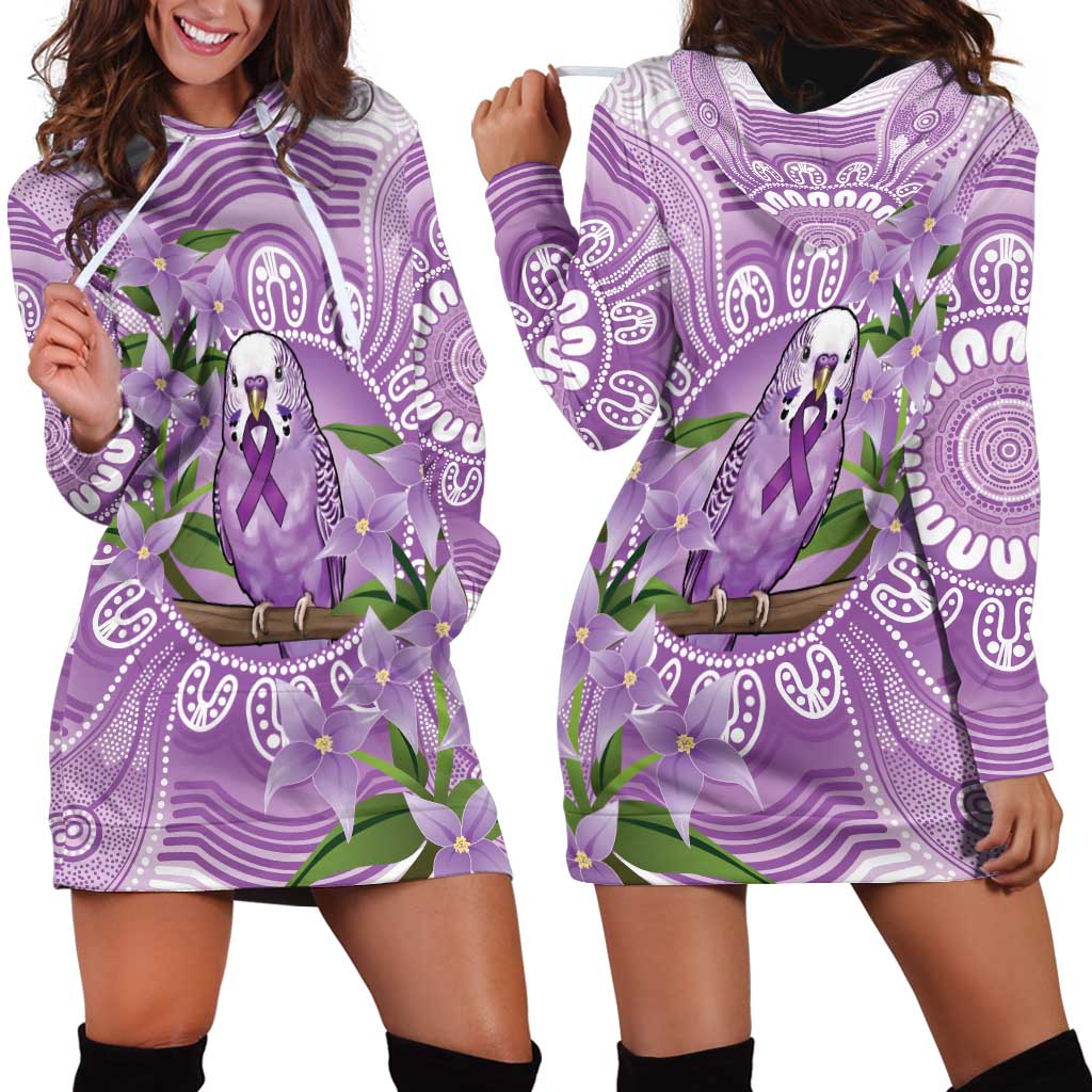 Epilepsy Awareness Budgerigar Australia Hoodie Dress Budgie Purple Ribbon Boronia Aboriginal - Aussie Hoodie