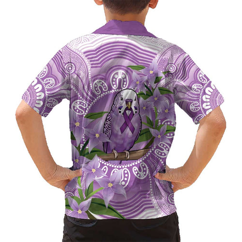 Epilepsy Awareness Budgerigar Australia Kid Hawaiian Shirt Budgie Purple Ribbon Boronia Aboriginal - Aussie Hoodie