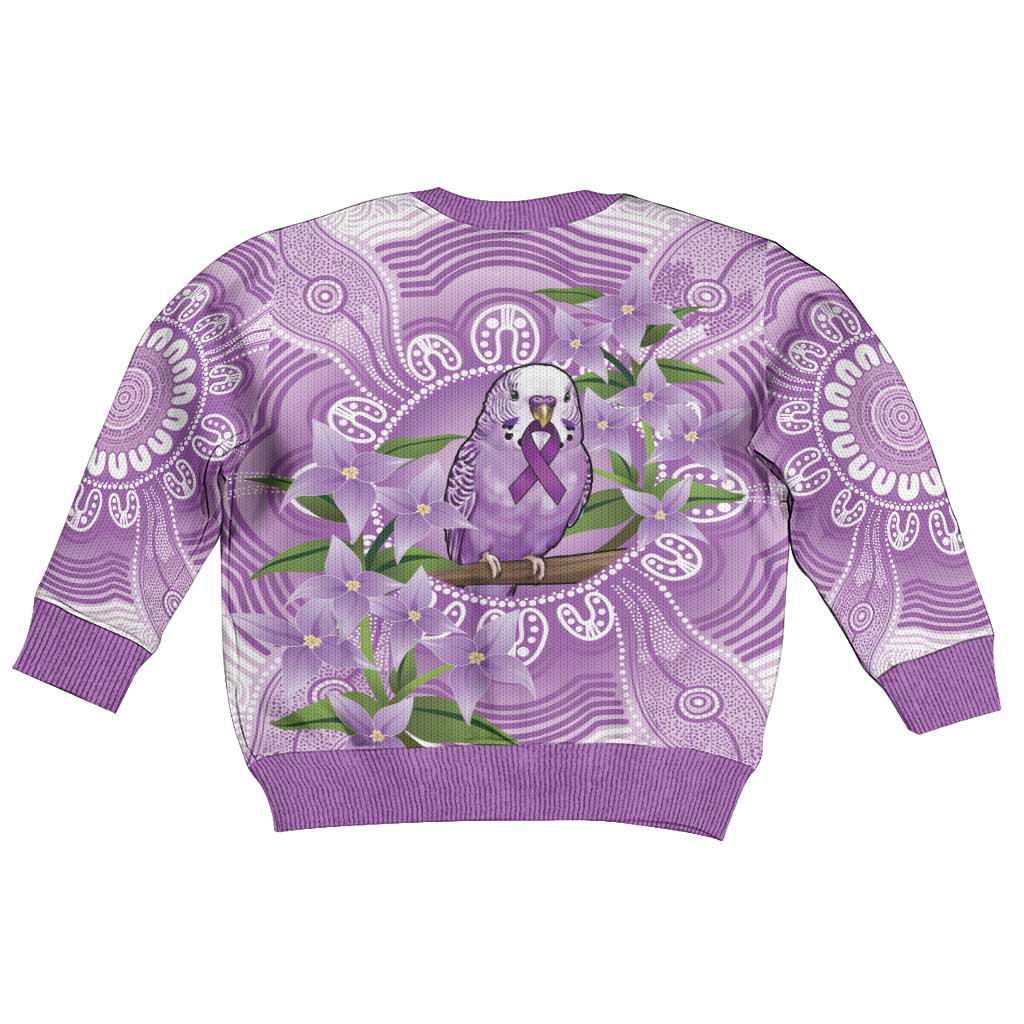 Epilepsy Awareness Budgerigar Australia Kid Ugly Christmas Sweater Budgie Purple Ribbon Boronia Aboriginal - Aussie Hoodie