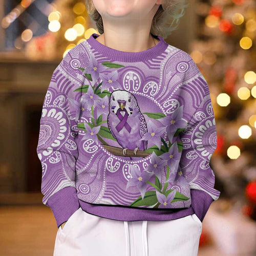 Epilepsy Awareness Budgerigar Australia Kid Ugly Christmas Sweater Budgie Purple Ribbon Boronia Aboriginal - Aussie Hoodie