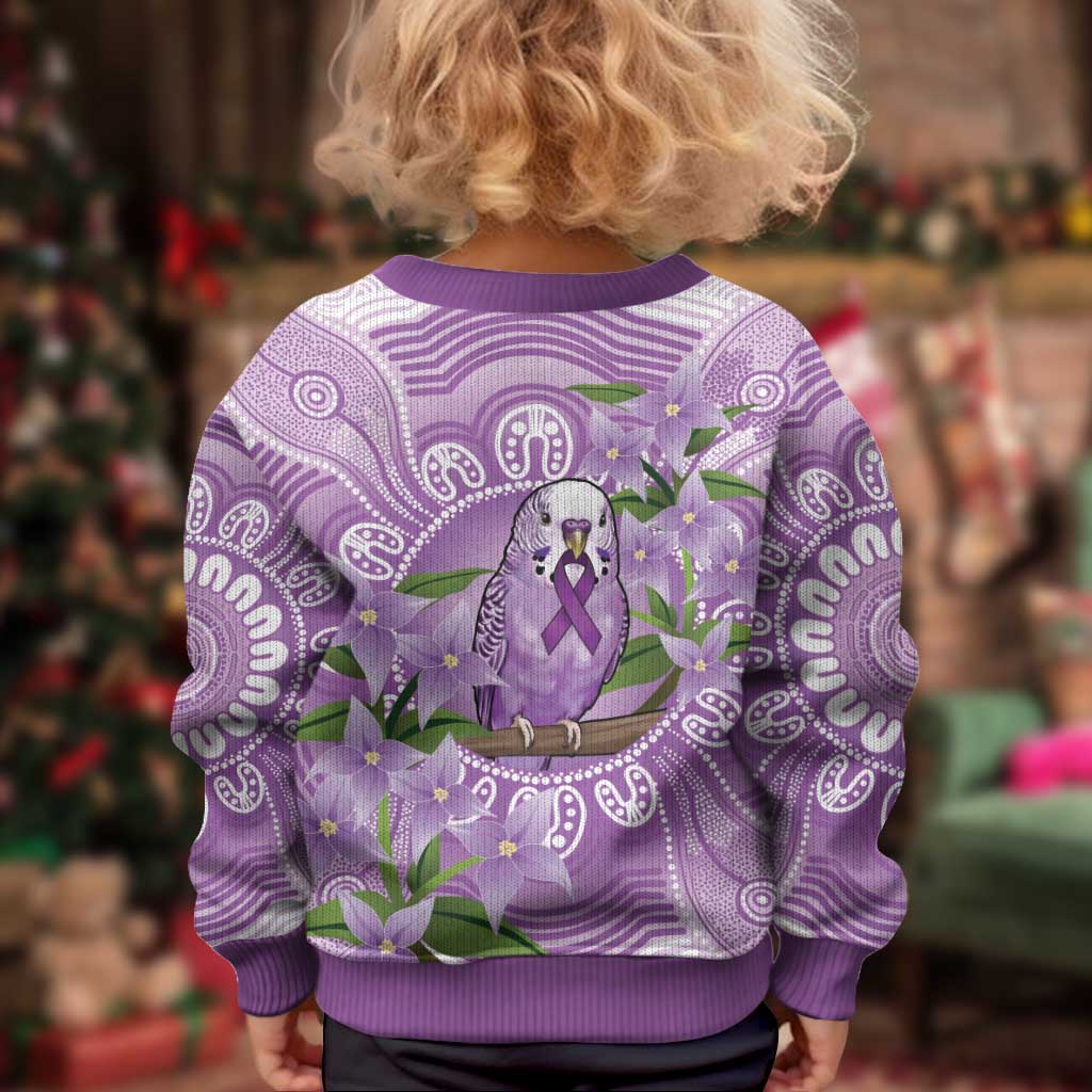 Epilepsy Awareness Budgerigar Australia Kid Ugly Christmas Sweater Budgie Purple Ribbon Boronia Aboriginal - Aussie Hoodie