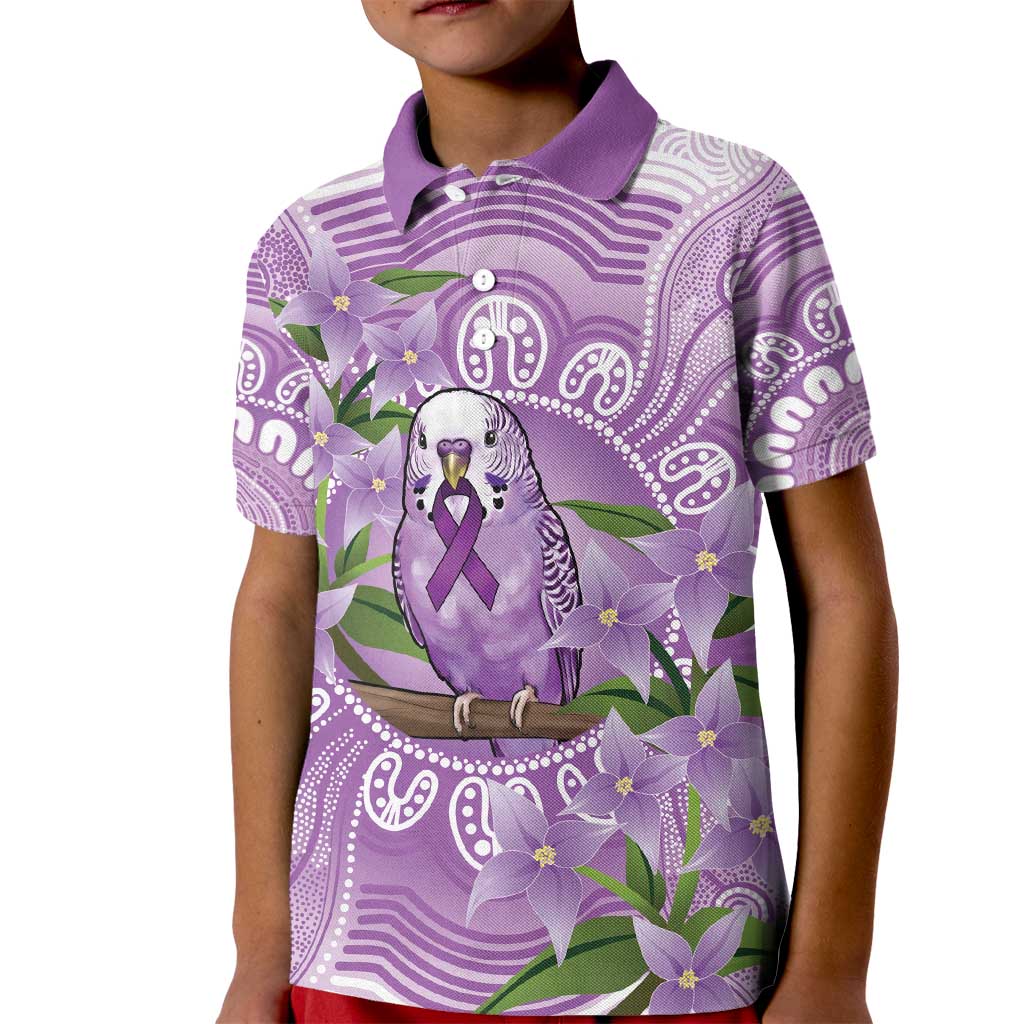 Epilepsy Awareness Budgerigar Australia Kid Polo Shirt Budgie Purple Ribbon Boronia Aboriginal - Aussie Hoodie