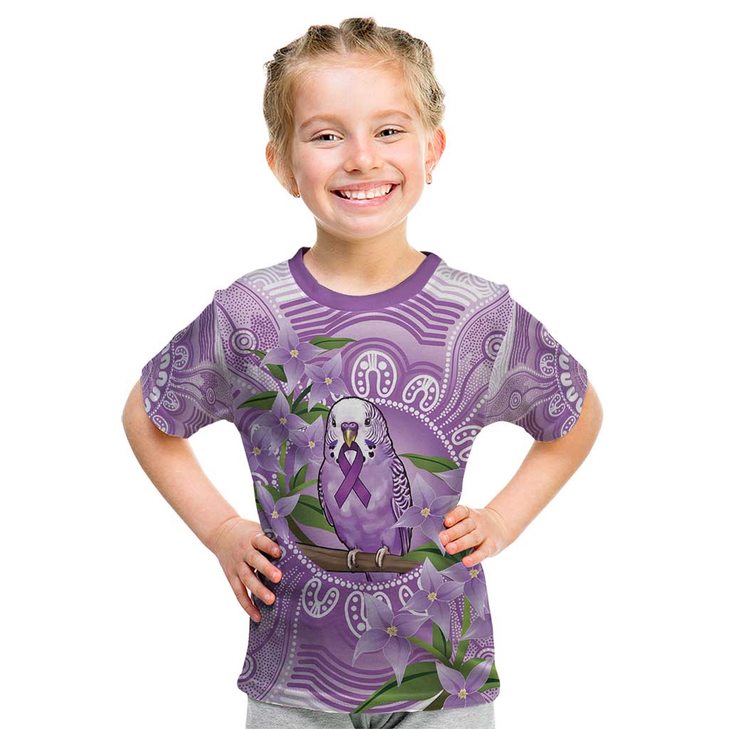 Epilepsy Awareness Budgerigar Australia Kid T Shirt Budgie Purple Ribbon Boronia Aboriginal - Aussie Hoodie