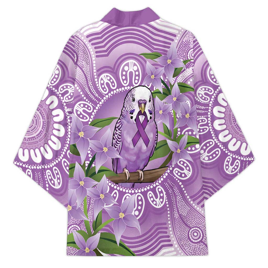 Epilepsy Awareness Budgerigar Australia Kimono Budgie Purple Ribbon Boronia Aboriginal - Aussie Hoodie