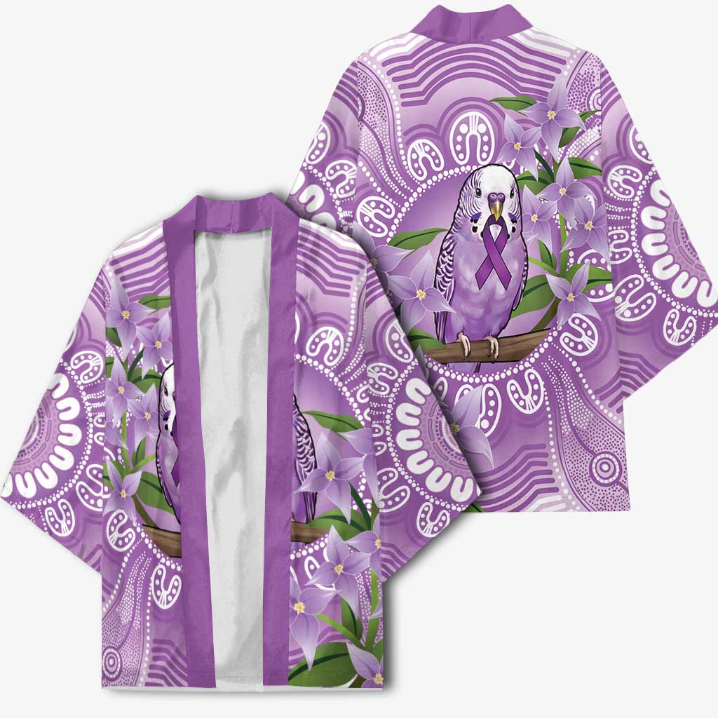 Epilepsy Awareness Budgerigar Australia Kimono Budgie Purple Ribbon Boronia Aboriginal - Aussie Hoodie