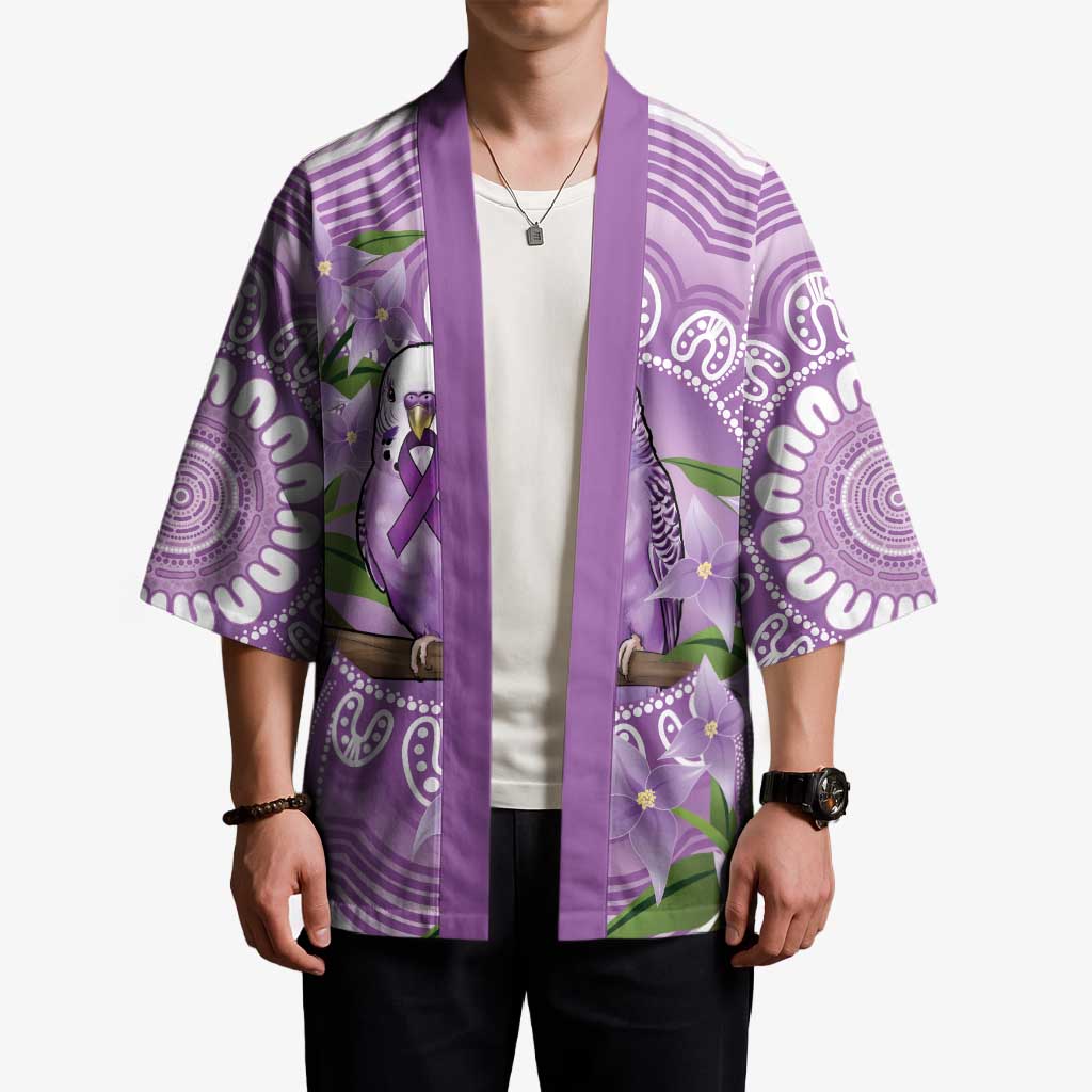 Epilepsy Awareness Budgerigar Australia Kimono Budgie Purple Ribbon Boronia Aboriginal - Aussie Hoodie