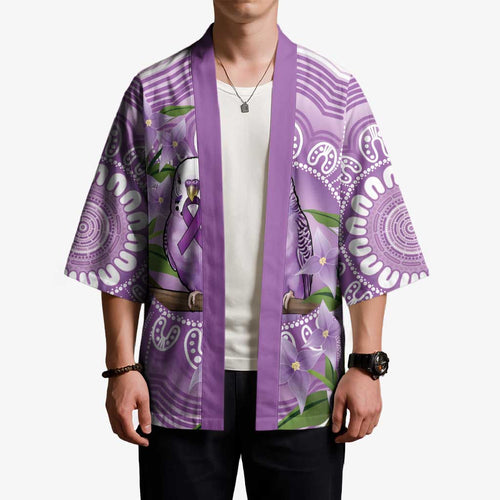 Epilepsy Awareness Budgerigar Australia Kimono Budgie Purple Ribbon Boronia Aboriginal - Aussie Hoodie