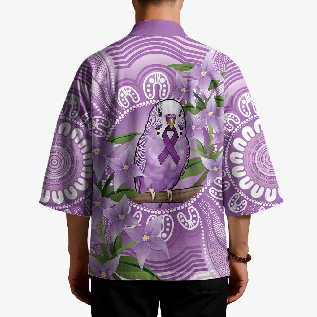 Epilepsy Awareness Budgerigar Australia Kimono Budgie Purple Ribbon Boronia Aboriginal - Aussie Hoodie