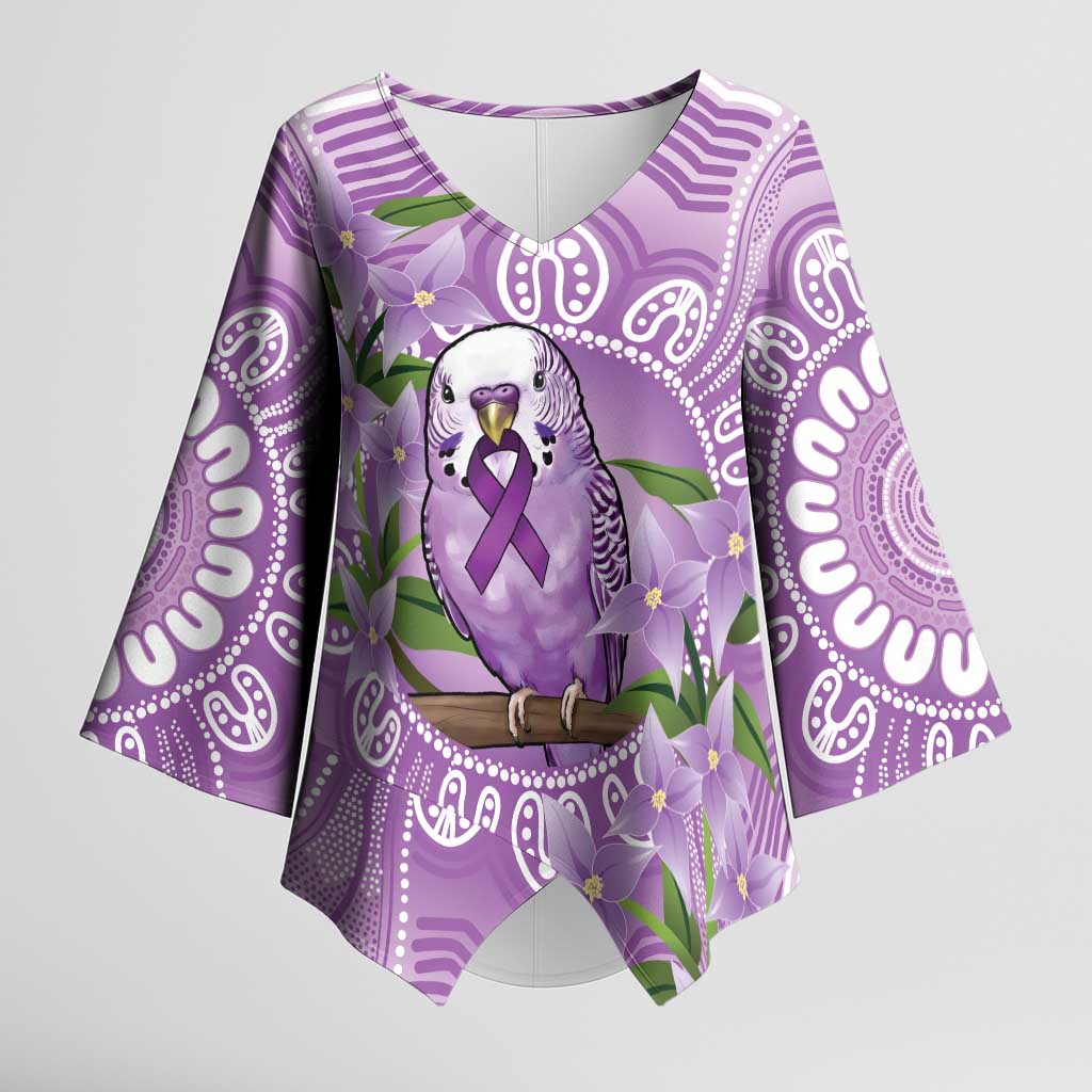 Epilepsy Awareness Budgerigar Australia Kimono Sleeve Blouse Budgie Purple Ribbon Boronia Aboriginal - Aussie Hoodie