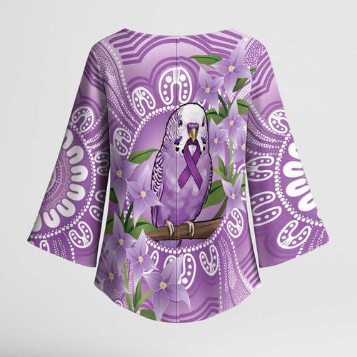 Epilepsy Awareness Budgerigar Australia Kimono Sleeve Blouse Budgie Purple Ribbon Boronia Aboriginal - Aussie Hoodie