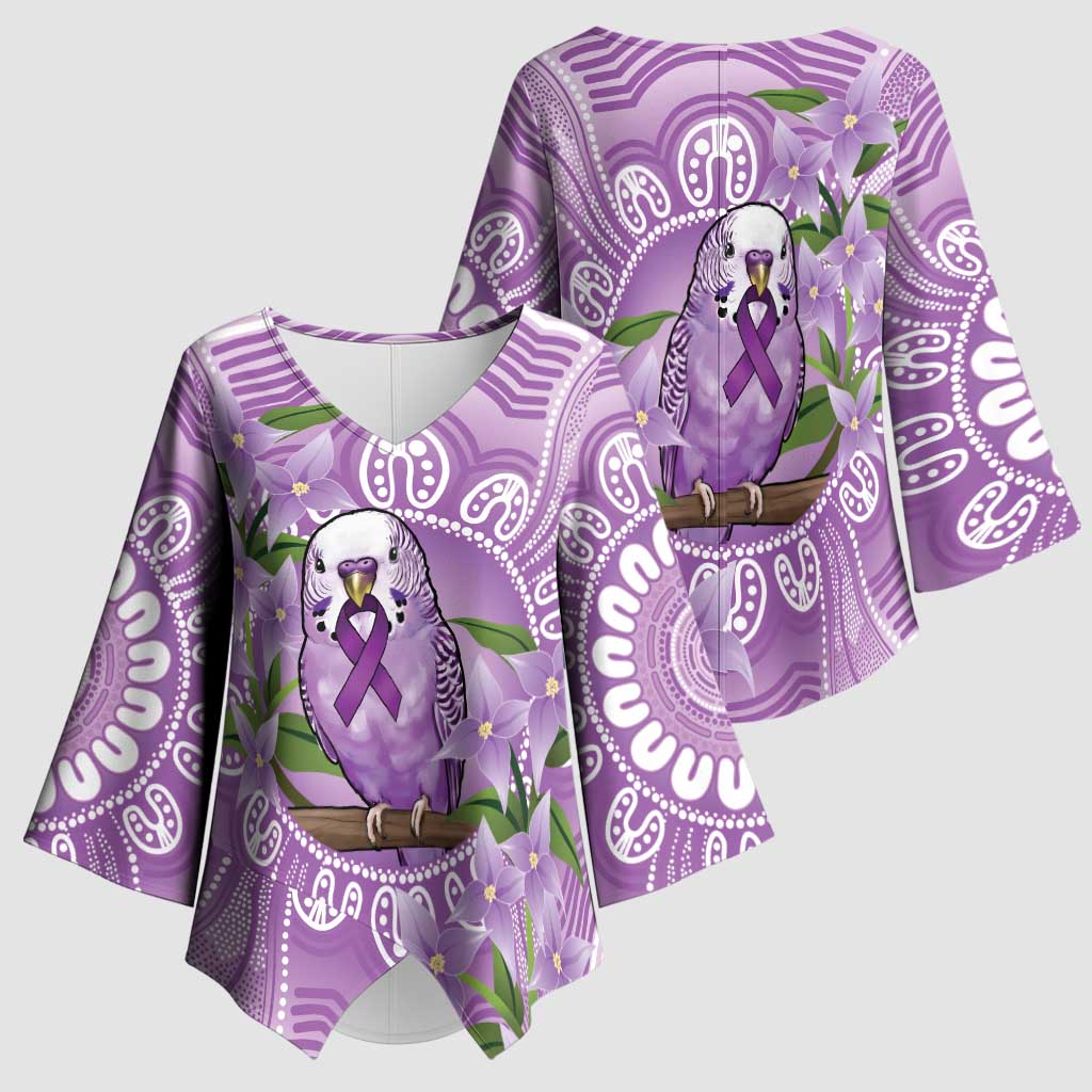 Epilepsy Awareness Budgerigar Australia Kimono Sleeve Blouse Budgie Purple Ribbon Boronia Aboriginal - Aussie Hoodie