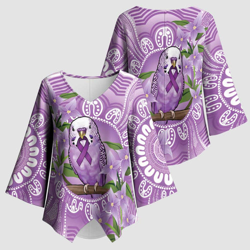 Epilepsy Awareness Budgerigar Australia Kimono Sleeve Blouse Budgie Purple Ribbon Boronia Aboriginal - Aussie Hoodie