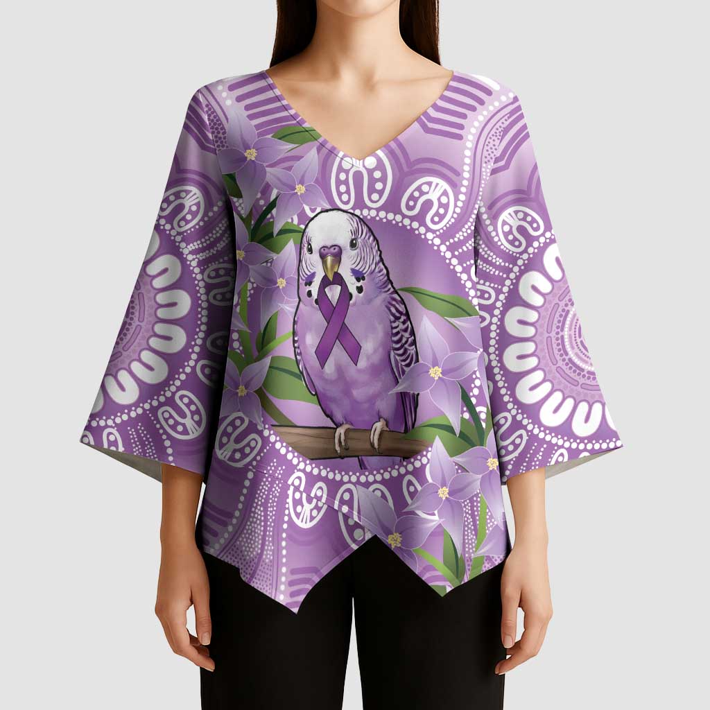 Epilepsy Awareness Budgerigar Australia Kimono Sleeve Blouse Budgie Purple Ribbon Boronia Aboriginal - Aussie Hoodie