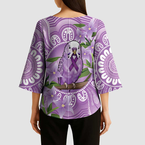Epilepsy Awareness Budgerigar Australia Kimono Sleeve Blouse Budgie Purple Ribbon Boronia Aboriginal - Aussie Hoodie