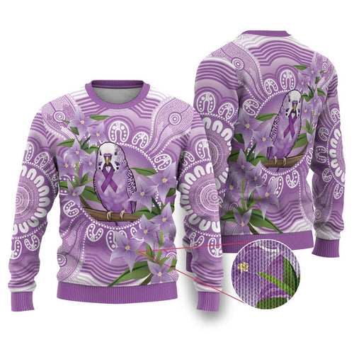 Epilepsy Awareness Budgerigar Australia Ugly Christmas Sweater Budgie Purple Ribbon Boronia Aboriginal - Aussie Hoodie