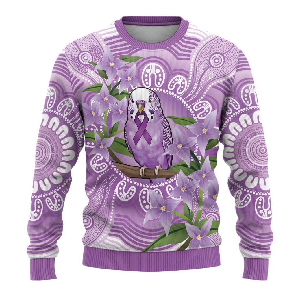 Epilepsy Awareness Budgerigar Australia Ugly Christmas Sweater Budgie Purple Ribbon Boronia Aboriginal - Aussie Hoodie