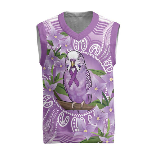 Epilepsy Awareness Budgerigar Australia Christmas Knitted V-Neck Vest Budgie Purple Ribbon Boronia Aboriginal - Aussie Hoodie