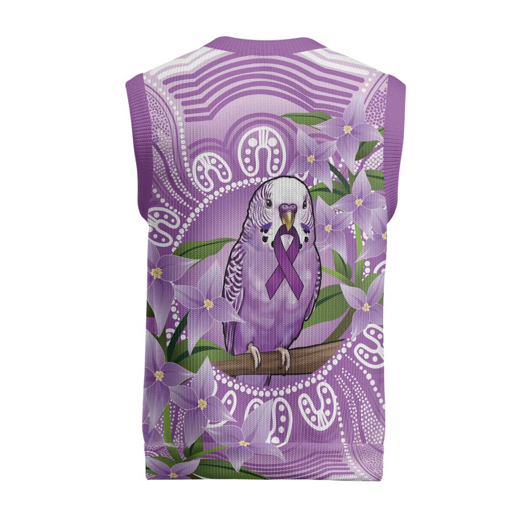 Epilepsy Awareness Budgerigar Australia Christmas Knitted V-Neck Vest Budgie Purple Ribbon Boronia Aboriginal - Aussie Hoodie