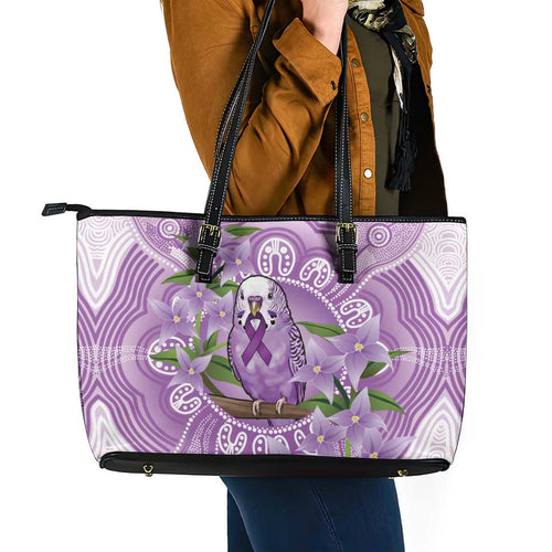Epilepsy Awareness Budgerigar Australia Leather Tote Bag Budgie Purple Ribbon Boronia Aboriginal - Aussie Hoodie