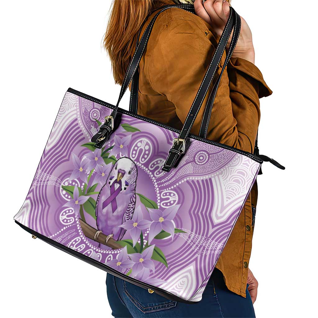 Epilepsy Awareness Budgerigar Australia Leather Tote Bag Budgie Purple Ribbon Boronia Aboriginal - Aussie Hoodie