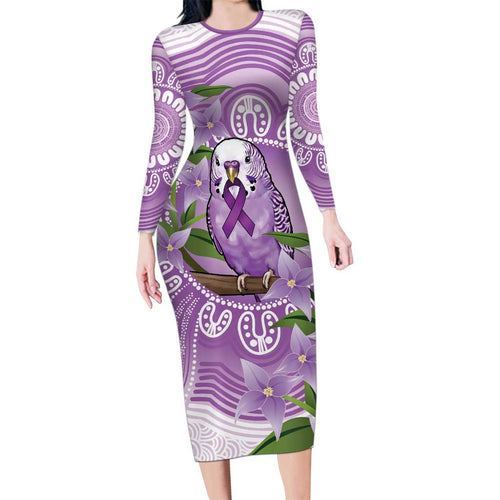 Epilepsy Awareness Budgerigar Australia Long Sleeve Bodycon Dress Budgie Purple Ribbon Boronia Aboriginal - Aussie Hoodie