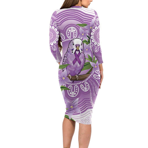 Epilepsy Awareness Budgerigar Australia Long Sleeve Bodycon Dress Budgie Purple Ribbon Boronia Aboriginal - Aussie Hoodie