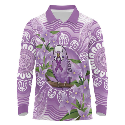 Epilepsy Awareness Budgerigar Australia Long Sleeve Polo Shirt Budgie Purple Ribbon Boronia Aboriginal - Aussie Hoodie