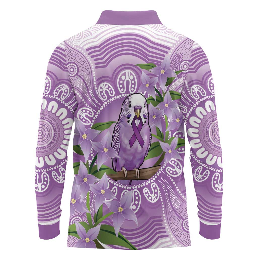 Epilepsy Awareness Budgerigar Australia Long Sleeve Polo Shirt Budgie Purple Ribbon Boronia Aboriginal - Aussie Hoodie