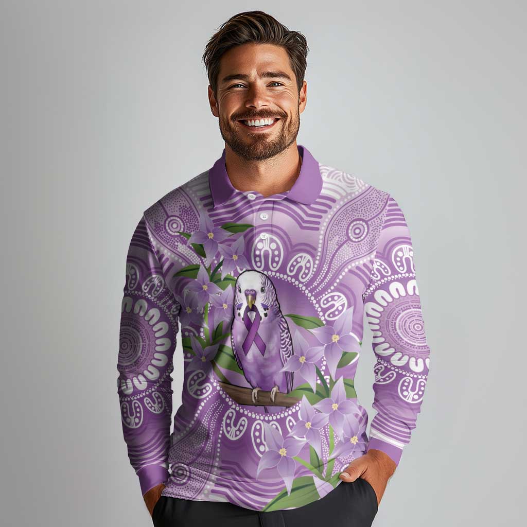 Epilepsy Awareness Budgerigar Australia Long Sleeve Polo Shirt Budgie Purple Ribbon Boronia Aboriginal - Aussie Hoodie