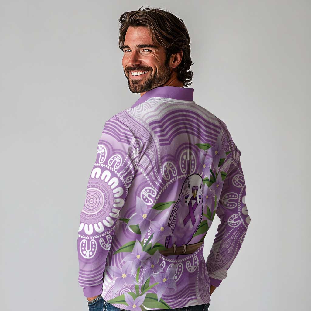 Epilepsy Awareness Budgerigar Australia Long Sleeve Polo Shirt Budgie Purple Ribbon Boronia Aboriginal - Aussie Hoodie