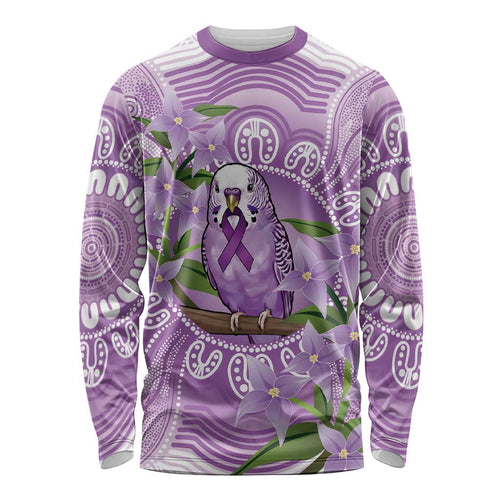 Epilepsy Awareness Budgerigar Australia Long Sleeve Shirt Budgie Purple Ribbon Boronia Aboriginal - Aussie Hoodie