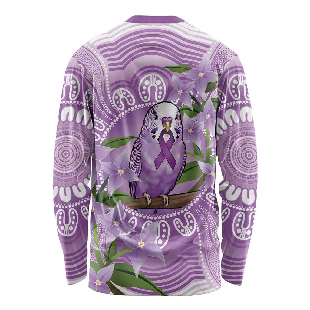 Epilepsy Awareness Budgerigar Australia Long Sleeve Shirt Budgie Purple Ribbon Boronia Aboriginal - Aussie Hoodie