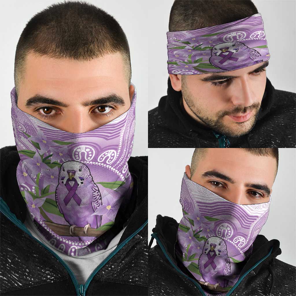 Epilepsy Awareness Budgerigar Australia Neck Gaiter Budgie Purple Ribbon Boronia Aboriginal - Aussie Hoodie