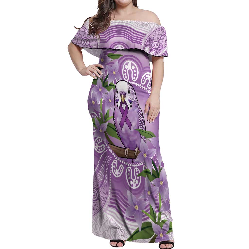 Epilepsy Awareness Budgerigar Australia Off Shoulder Maxi Dress Budgie Purple Ribbon Boronia Aboriginal - Aussie Hoodie