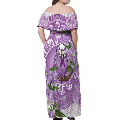 Epilepsy Awareness Budgerigar Australia Off Shoulder Maxi Dress Budgie Purple Ribbon Boronia Aboriginal - Aussie Hoodie