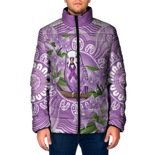 Epilepsy Awareness Budgerigar Australia Padded Jacket Budgie Purple Ribbon Boronia Aboriginal - Aussie Hoodie