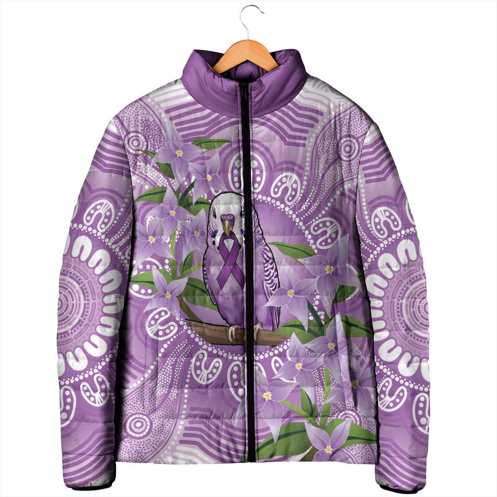 Epilepsy Awareness Budgerigar Australia Padded Jacket Budgie Purple Ribbon Boronia Aboriginal - Aussie Hoodie