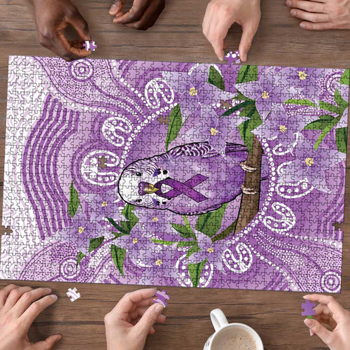 Epilepsy Awareness Budgerigar Australia Puzzle Budgie Purple Ribbon Boronia Aboriginal - Aussie Hoodie