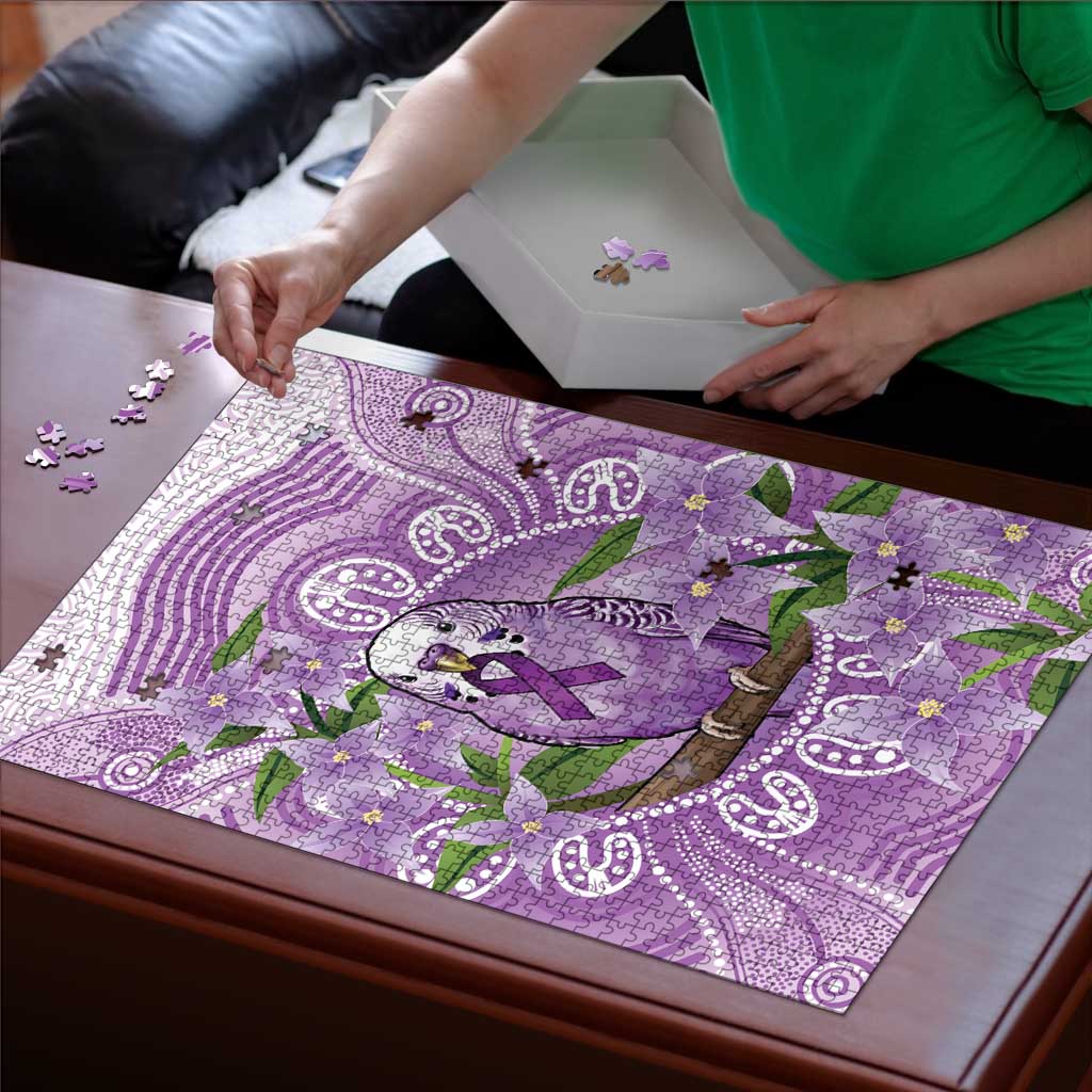 Epilepsy Awareness Budgerigar Australia Puzzle Budgie Purple Ribbon Boronia Aboriginal - Aussie Hoodie