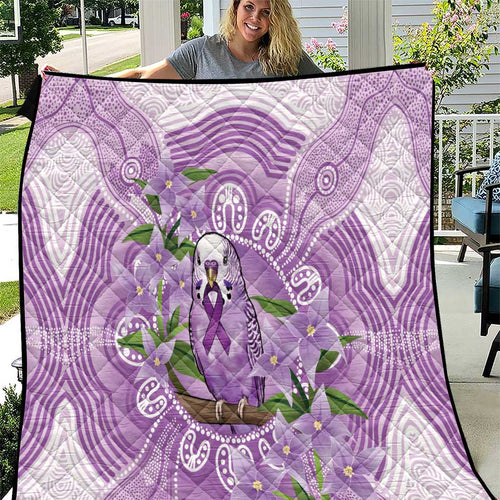 Epilepsy Awareness Budgerigar Australia Quilt Budgie Purple Ribbon Boronia Aboriginal - Aussie Hoodie