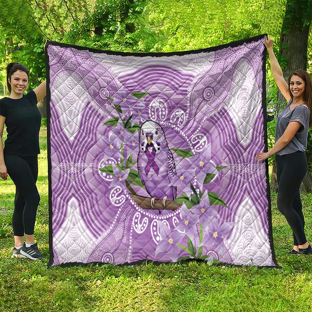 Epilepsy Awareness Budgerigar Australia Quilt Budgie Purple Ribbon Boronia Aboriginal - Aussie Hoodie