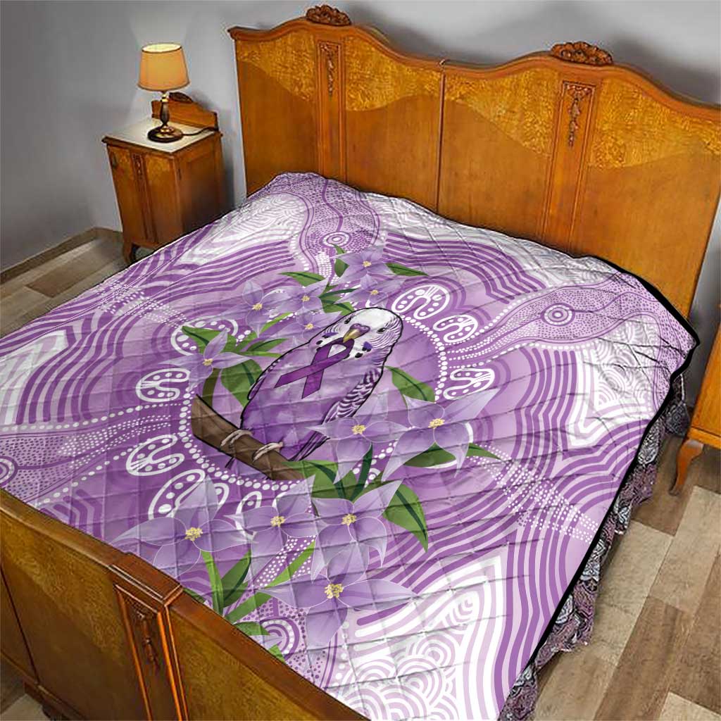 Epilepsy Awareness Budgerigar Australia Quilt Budgie Purple Ribbon Boronia Aboriginal - Aussie Hoodie