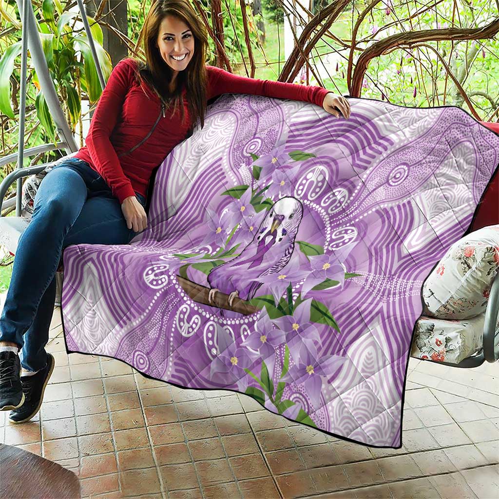 Epilepsy Awareness Budgerigar Australia Quilt Budgie Purple Ribbon Boronia Aboriginal - Aussie Hoodie