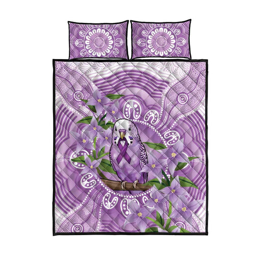Epilepsy Awareness Budgerigar Australia Quilt Bed Set Budgie Purple Ribbon Boronia Aboriginal - Aussie Hoodie