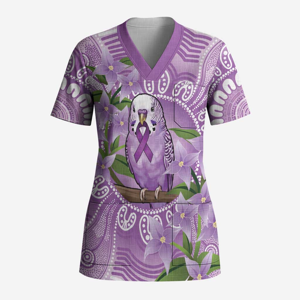 Epilepsy Awareness Budgerigar Australia Scrub Top Budgie Purple Ribbon Boronia Aboriginal - Aussie Hoodie