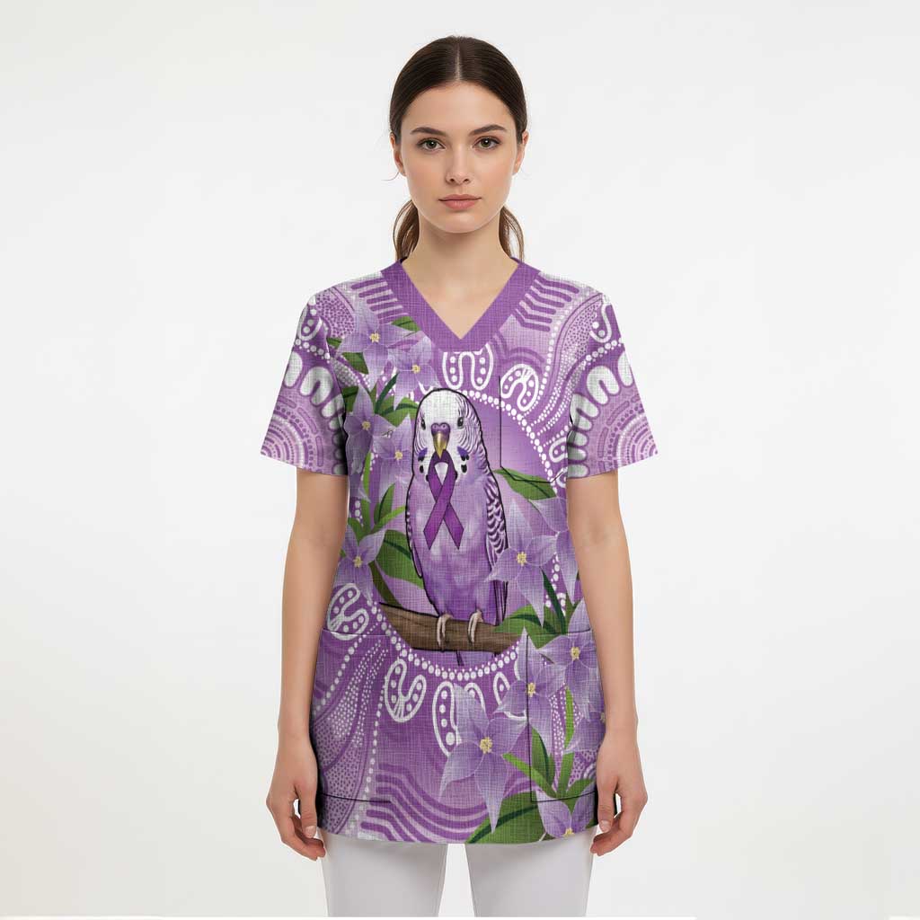 Epilepsy Awareness Budgerigar Australia Scrub Top Budgie Purple Ribbon Boronia Aboriginal - Aussie Hoodie